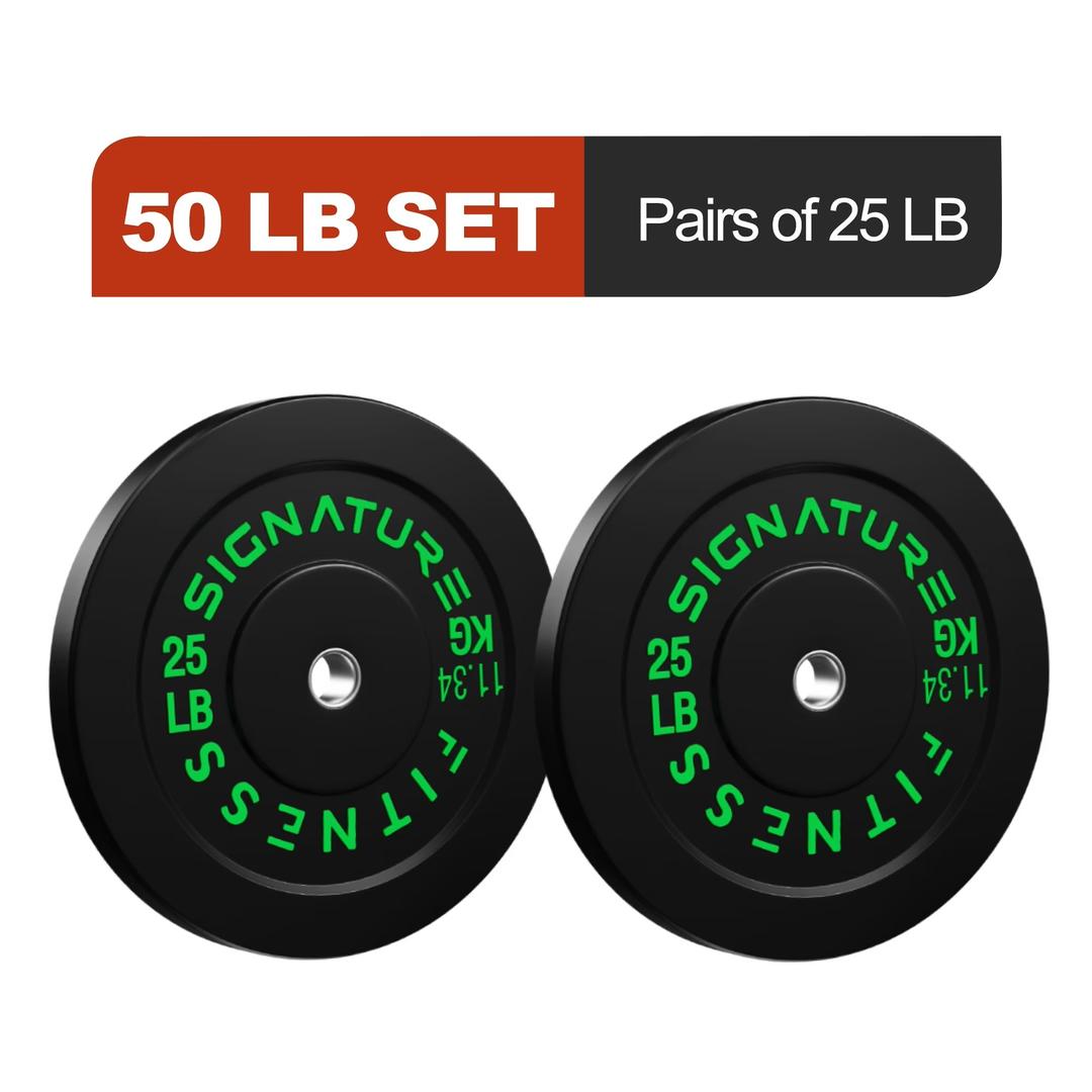FlexWave Olympic Rubber Bumper Plates 50 LB Set, Pairs of 25 LB, 2-Inch Weight Plates, Options for Powerlifting, Cross Training & Home Gym Workout