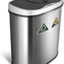 Ninestars DZT-70-11R Automatic Touchless Motion Sensor Semi-Round Trash Can/Recycler, 18.5 Gal. 70 L., Stainless Steel