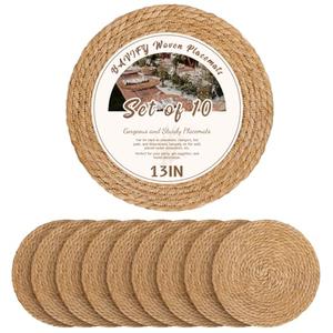 13 in Round Woven Placemats Plate Chargers Set of 10, Boho Farmhouse Rustic Woven Place Mats for Dining Table Decor, Rattan Wicker Table Mats Jute Braided Chargers for Dinner Plates
