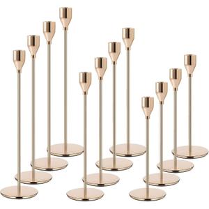 Gold Candlestick Holder French Gold Candle Holders for Table Centerpieces, Wedding, Party, Fits 3/4 inch Candles, Metal Taper Candle Sticks Holders Decor for Dinner, Home Decor (Set of 12)