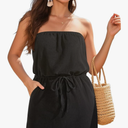 Swimsuit Cover Up Terry Cloth Strapless Dress Drawstring with Pockets, S