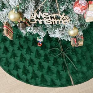 AVOIN colorlife Faux Fur Soft Plush Christmas Tree Skirt 36 Inch, Green Xmas Pine Trees Winter Holiday Mat Decoration