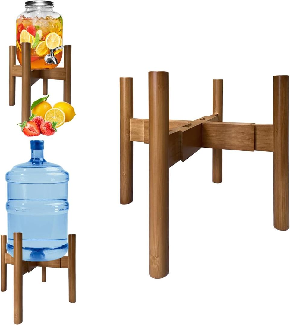 Adjustable Drink Dispenser Holder (6-11 Inch), Water Dispenser Stand - Fit Beverage Dispenser, 1-2 Gallon Glass Water Jar, 3-5 Gallon Water Jug Container, Water Filter Bottle, Water Crock Dispenser (Walnut)