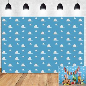 Blue Sky White Cloud Repeat Photography Backdrop Newborn Baby Shower Backdrops Cartoon Boy Story Party Decorations Photo Background Studio Props Boy Girls Birthday Banner Cake Table Decor 8x6ft Vinyl