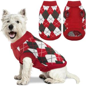 Dog Sweater, Soft Dog Sweaters for Dogs Cats Girl Boy, Classic Knitted Turtleneck Outdoor Pet Clothes for Dogs Girl Boy, Christmas Puppy Kitten Sweater with Leash Hole, Red, Medium