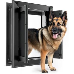 【PATAPLUS】 Aluminum French Large Dog Door, Strong Double Magnetic Flaps, with Aluminum Telescoping Tunnel Heavy-Duty Do g Door for L arge and Medium Dog Up to 110LBS (Large, Black)
