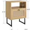 Masupu Extra Large Rattan Nightstand,Modern Boho Farmhouse Wood Bedside Table with Storage Drawer and Open Shelf, Black Frame Side End Table for Bedroom,Living Room,Office (Natural)
