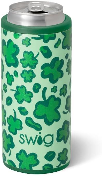 Swig Life Skinny Can Cooler, 12oz Insulated Slim Can Holder, Stainless Steel Cans Cooler, Covers for Tall Beer Bottles, Beach Accessories for Women (Lucky Leopard)