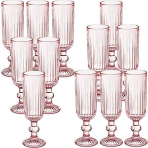Colored Champagne Flutes Set of 12,5 OZ Elegant Striped Colored  Glasses,12 PCS High Transparency Glass Goblets for Wedding Party Bar Drinking Cups Fancy Glasses and Gift Pink