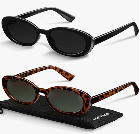 miyya Old Money Polarized Oval Sunglasses 2025 Edition, UV400 Protection, Feather-Light Fit & Trendy Colors (Black/Leopard Green)