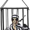 Screaming Animated Halloween Party Decorations, Action-Sensing Halloween Decoration Props, Horror Skull cage Prison Haunted House Decorations, Outdoor Hanging Decorations (Cage Ghost)