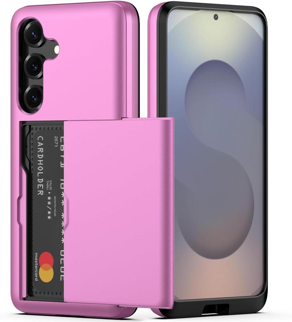 Nvollnoe for Samsung Galaxy S25 Case with Card Holder Dual Layer Heavy Duty Protective Case Hidden Card Slot Slim Wallet Cover for Samsung S25 6.2''(Hot Pink)