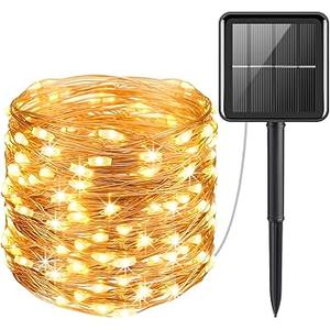 AMIR Solar String Lights Outdoor, 8 Modes Mini 39 Feet 120 LED Copper Wire Lights, Solar Powered Fairy Light, Waterproof Decoration Light for Garden Yard Party Wedding Christmas, Warm White