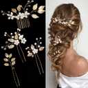 4 Pieces Bridal Wedding Hair Pins Gold Leaf Crystal Pearl Hair Pins Clips Flower Headpiece Vintage Wedding Hair Accessories for Brides Bridesmaids Women Girls