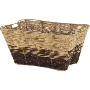 Deco 79 Seagrass Handmade Decorative and Functional Storage Basket Oversized Color Block Basket Organizer with Slot Handles, Basket for Storage 30" x 20" x 15", Brown