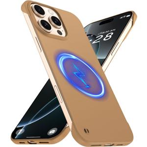 Magnetic Slim Case Fit for iPhone 16 Pro Phone Case 6.3"(2024) Ultra-Thin Lightweight Durable Frameless Matte Hard for agSafe Cover Case with Pull Ring Shockproof Non Slip Rope-Mocha Brown