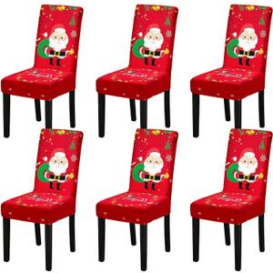 Christmas Chair Covers, Stretch Dining Room Chair Covers Set of 6, Christmas Decoration/Home Decor Chair Protector Slipcovers (Red Santa Claus)