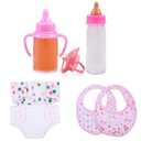 CARANOVO Baby Doll Accessories Set – 7 Pcs Feeding and Caring Set with Magic Disappearing Bottles, Pacifier, Diapers and Bibs Doll Pretend Play Gift for Kids