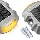 Solar Deck Lights Driveway Dock Lights, 2-Pack Led IP68 Waterproof Outdoor Warning Step Light for Driveway Sidewalk Garden Pathway Yard(Warm White)