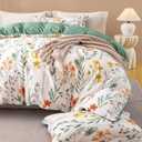 OAITE Duvet Cover Set Queen Size Floral Pattern Ultra Soft 100% Cotton Duvet Cover Sets 3-PC, Breathable Duvet Cover with Zipper Closure & Corner Ties(2 Pillow Shams,1 Duvet Cover)