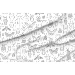 Spoonflower Fabric - Bugs Coloring Insects Butterflies Nature Book Black White Butterfly Printed on Petal Signature Cotton Fabric by The Yard - Sewing Quilting Apparel Crafts Decor