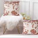 Velvet Throw Pillow Covers 20x20, Beige Tan Cow Hide Cowhide Print Square Couch Pillows, Farm Animal Western Decorative Accent Cushion Cover Pillowcase for Sofa Bed & Living Room (Light Brown)