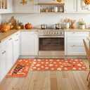LEEVAN Orange Fall Kitchen Rugs Set of 2,Maple Leaves Farmhouse Kitchen Mats for Floor,Non Slip Washable Halloween Autumn Rugs for Kitchen Floor Fall Decor Laundry Office Sink Desk (17''x29''+17''x47'')