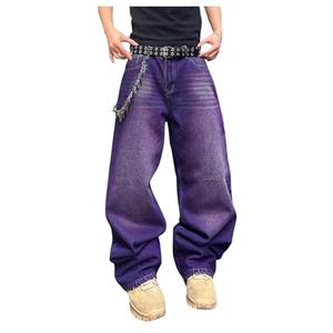 SHENHE Men's Wide Leg Jeans Vintage Baggy Jeans Casual Loose Fit Denim Pants with Pockets Purple Medium