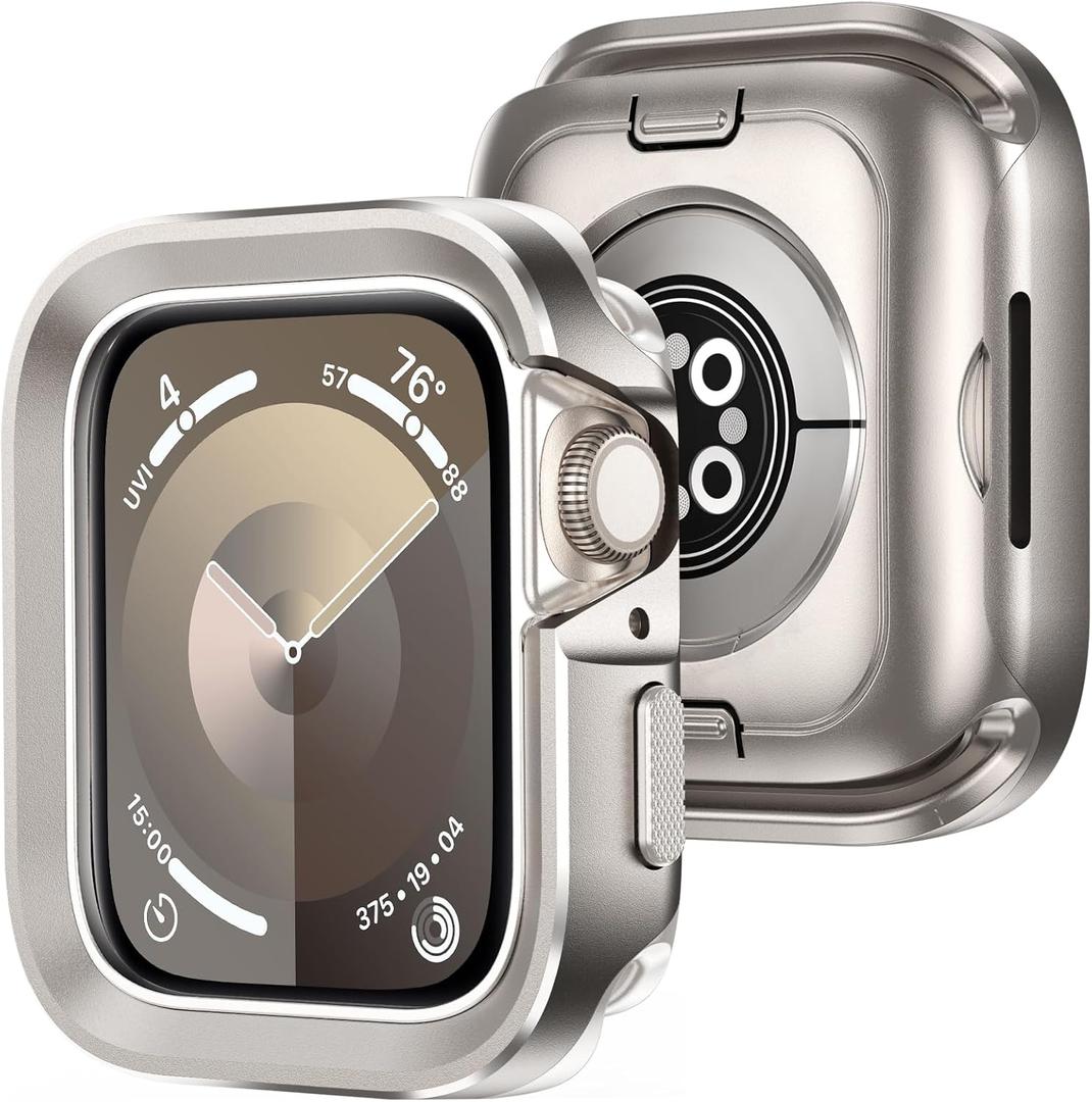 Amizee 2 in 1 Metal Rugged Case Compatible with Apple Watch Series 6/5/4/SE 44mm, Aluminum Shockproof Protective Bumper Cover Compatible with iWatch 44mm, Original