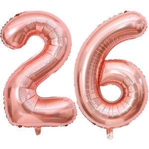 40 Inch Rose Gold 26 Number Balloons Giant Jumbo Huge 26 or 62 Foil Mylar Helium Number Digital Balloons Rose Gold Birthday Mylar Digital Balloons 26th or 62th Birthday Anniversary Events Party