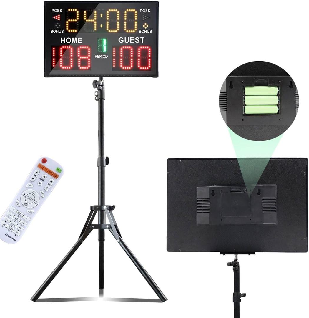 Basketball Scoreboard with Timer Clock, Digital Scoreboard with Remote, Portable Battery Powered Electronic Scoreboard for Baseball/Tennis/Soccer/Volleyball/Ping Pong Games