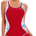 Women's Swimming Suit Tummy Control One Piece Swimsuit Modest Junior Boyleg Bathing Suit (Red, XL)