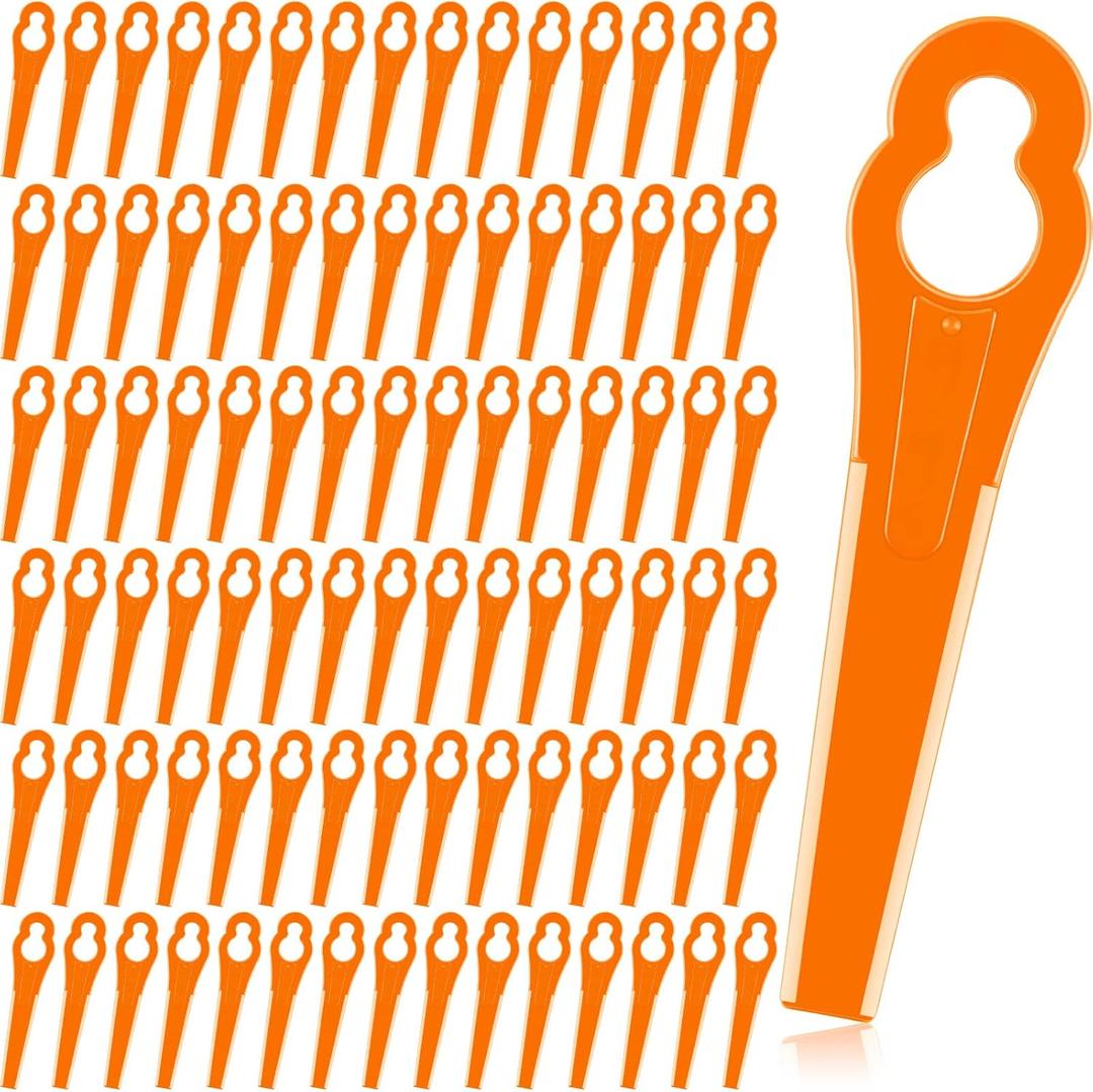 Honoson 100 Pieces Plastic Trimmer Blades Replacement Mowing Grass Wacker Nylon Blades Compatible with Polycut 2-2 3-2 FSA 45 57 FSE 52 (Orange)