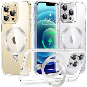 [CD Ring Compatible with MagSafe Invisible Stand]Magnetic for iPhone 12/iPhone 12 Pro Case, [Clear Bumper Non-Yellowing][Look as Bare iPhone] Slim Clear Case with Holder Kickstand for Women Men Girls