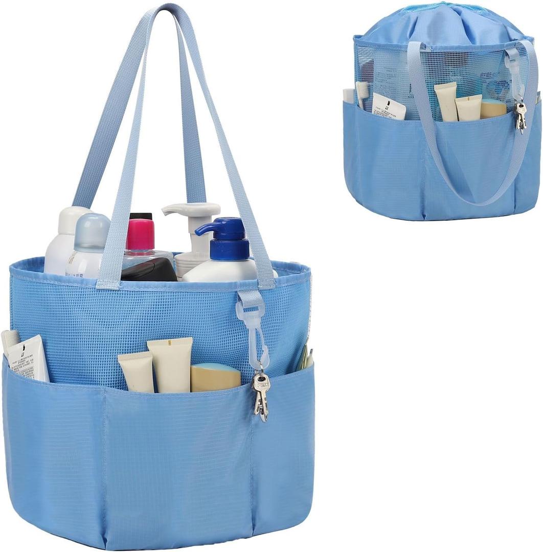 Mesh Shower Caddy Portable, Travel Toiletry Bag for Women Men, Large Capacity Shower Bag Quick Dry Bathroom Bag for Dorm, Gym, Bathroom, Camping, Beach, Swimming, Traveling, Blue (Medium)