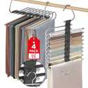 Upgrade 9 Layers Pant Hangers Space Saving, Non Slip Stainless Steel Multifunctional Pants Rack S-Type Clothes Pant Closet Hanger Organizer with Hooks for Pants Jeans Trousers Scarf (4 Pack, Black)