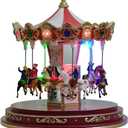 Christmas Village Carousel Decoration Multicolor Music Box with LED Light Beautiful Building Collection for Kids Gift