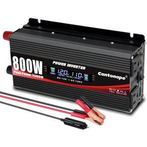 Cantonape 800W Car Power Inverter DC 12V to 110V/120V AC Converter with LCD Display Dual AC Outlets and USB Port Car Charger for Car Laptop Truck Black