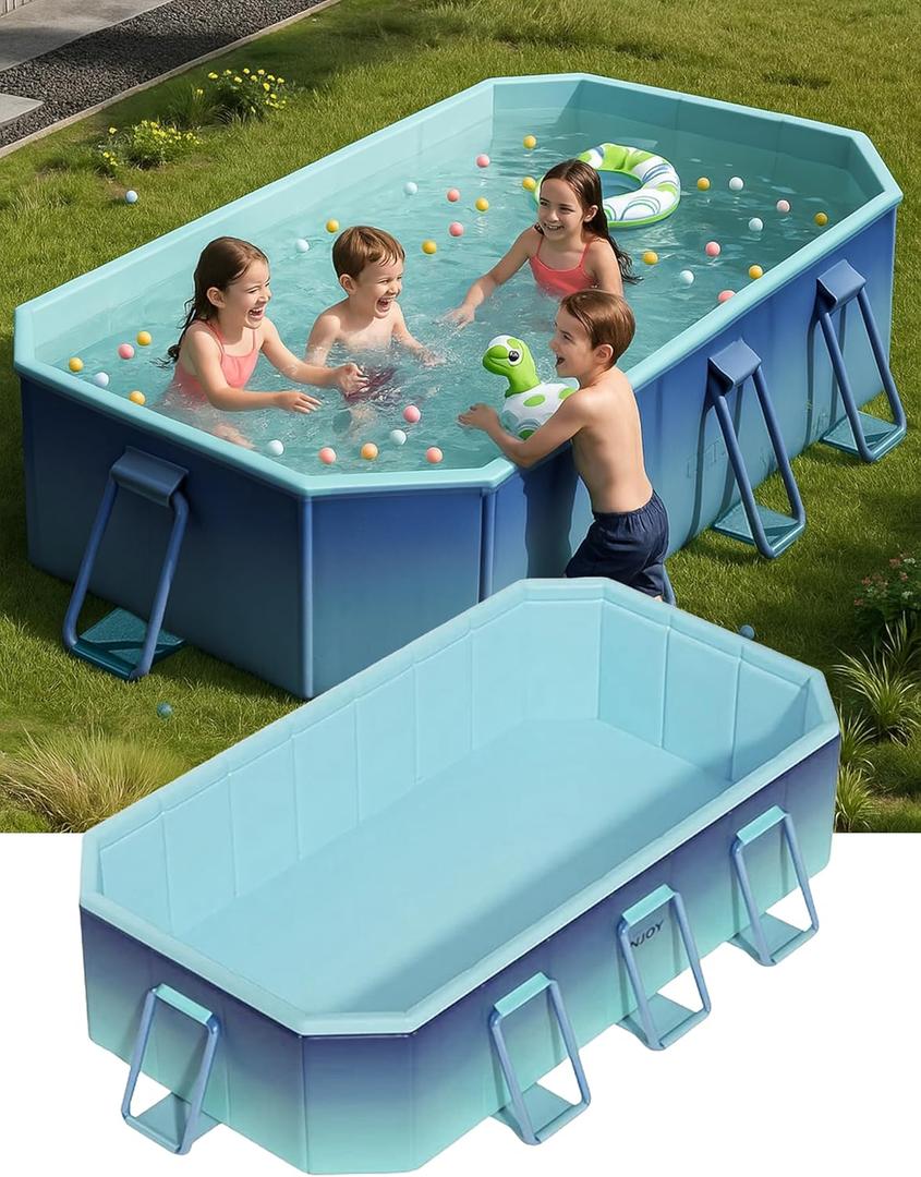 Foldable Pool for Kids Adults - Non-Inflatable Swimming Pools for Backyard Garden Outdoor Folding Collapsible Dog Above Ground Pool Kiddie Pool 100" X 65" X 21"