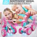 QUNREDA RC Cars, Pink Remote Control Car for Girls, 2.4 GHZ Double Sided RC Stunt Car 360 Rotating Remote Control Crawler with Headlights Car Toys for 6 7 8 9 10 11 12 Girls Birthday Gift Grandkids