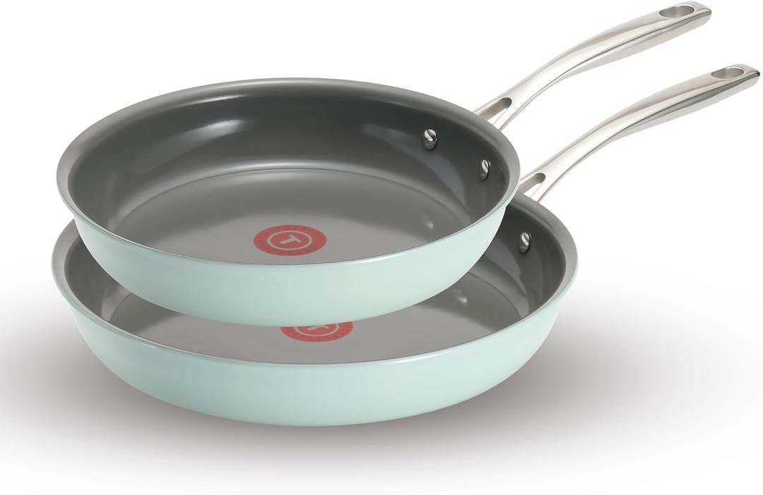 T-fal Ceramic Non-Stick Induction, 10.5 and 12 Inch 2 piece Frypan Set, Mint Green