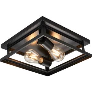 Hamilyeah Farmhouse Flush Mount Ceiling Light Fixture 2 Light, Hallway Ceiling Light Black, Kitchen Light Fixture Ceiling Mount, Simple Close to Ceiling Light Outdoor for Porch, Patio