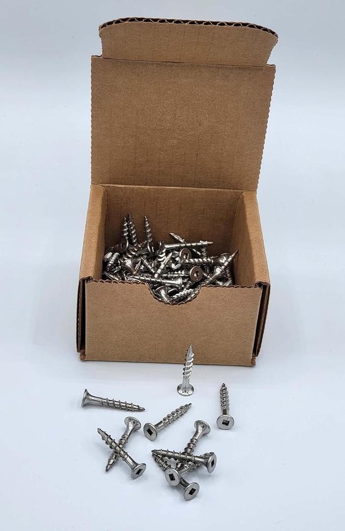 #8 x 1-1/4 Square Drive Deck Screws in 316 Stainless, Type 17 Wood Cutting Point, 100/Box