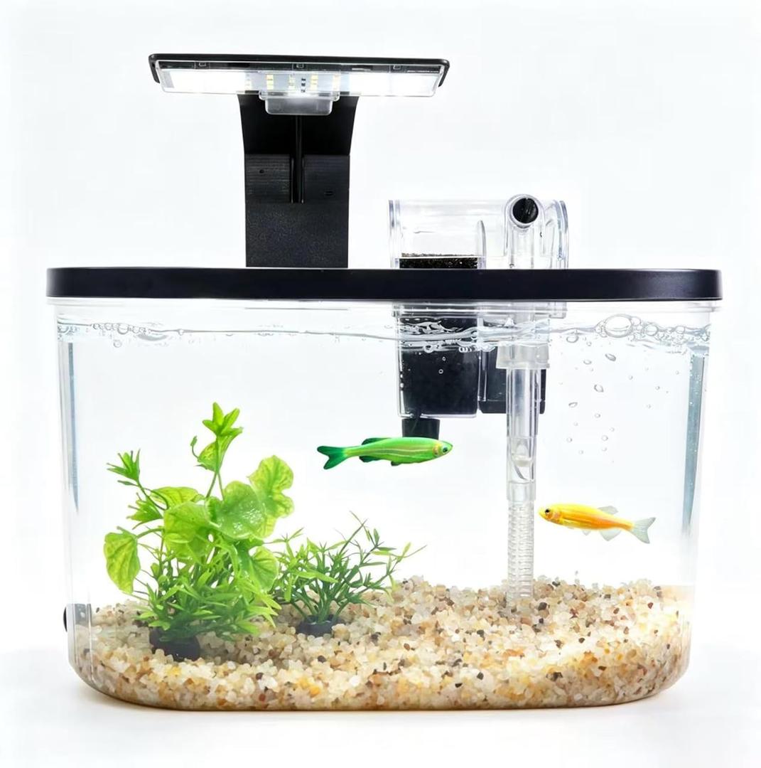 1.7 Gallon Aquarium Starter Kit with LED Light & Quiet Filter, Complete Small Fish Tank for Betta, Mini Desktop Acrylic Tank, Ideal for Shrimp Guppy Jellyfish Goldfish, Office, Home, or Gift