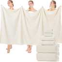 Set of 6 Extra Large Bath Towel 40 x 80 Inches Oversized Bath Sheet with 2 Shower Towels 2 Hand Towels 2 Washcloths for Adults Bathroom Spa Gym Quick Dry(Chevron Design,Cream)