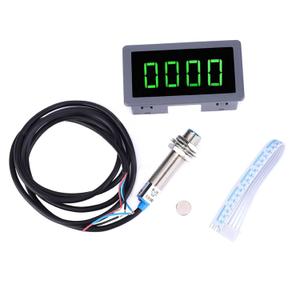 Motor LED Tacho, DC 8-24V 40mA 10-9999RPM 4 Digital LED Tachometer RPM Speed Meter with Hall Proximity Switch Sensor NPN Green for Industrial