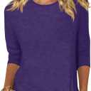 EADINVE Women's Casual 3/4 Sleeve T-Shirts Round Neck Cute Tunic Tops Basic Tees Blouses Loose Fit Pullover (Purple, L)