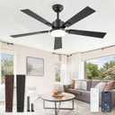 52 Inch Ceiling Fans with Lights and Remote&APP Control, Black Smart Ceiling Fan with 3000-6000K Dimmable, 6 Speeds Quiet Reversible Motor, Indoor/Outdoor Ceiling Fan for Bedroom Living Room