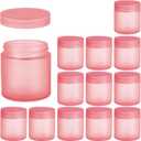 4OZ Glass Jars with Lids, Hoa Kinh Small Glass Jars, 12 Pack Empty Round Canning Storage Jars Containers for Storing Lotions, Powders, and Ointments (4oz-12Pack-Frosted Pink)