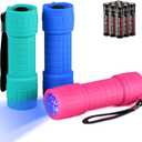 EverBrite UV Blacklight Flashlights 3-Pack Set, 9 LEDs 395nm Mini Black Light for Neon Glow Art, Class Teaching, Scorpions, Pets Stains Urine, 9 AAA Batteries Included